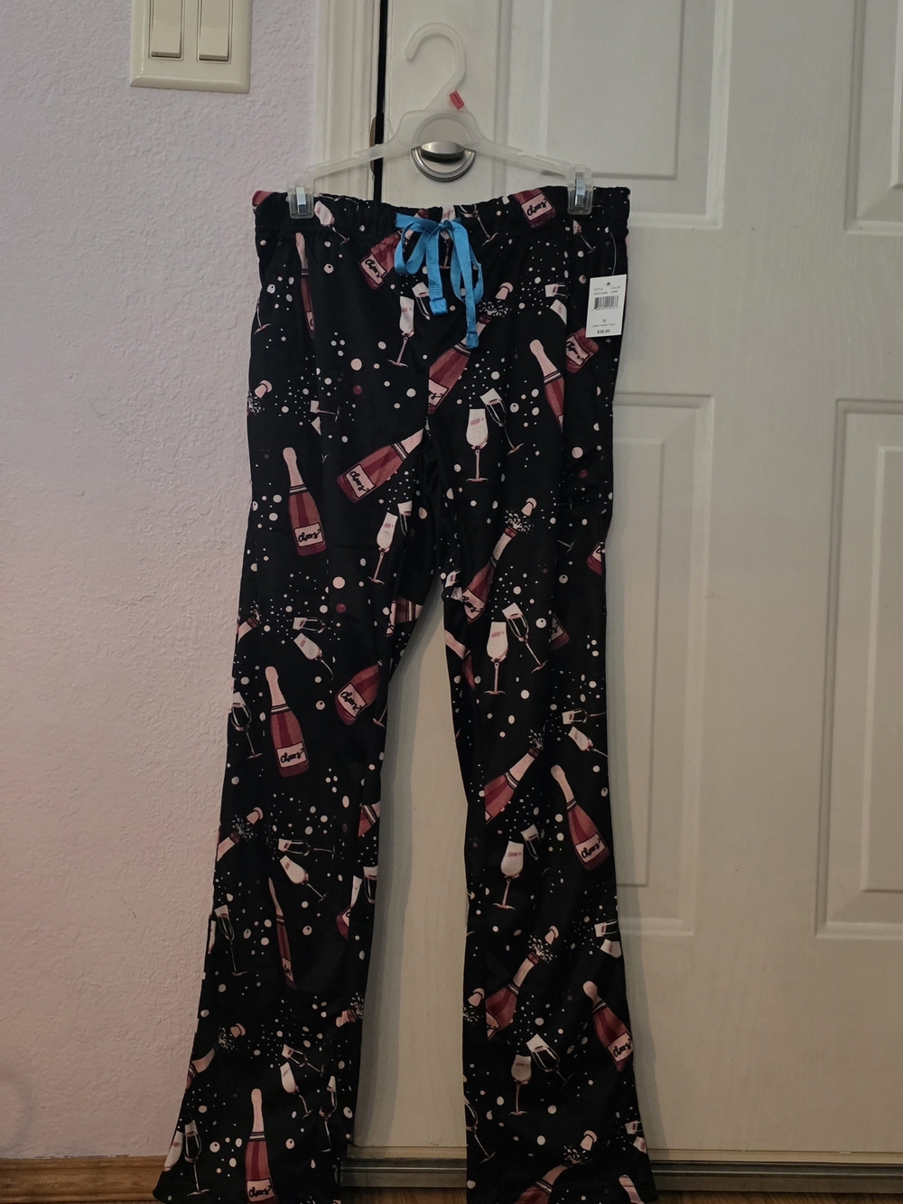 NWT- Bottoms Out Med. Black Women Champagne Bottle Print Lounge / Pajama Pants